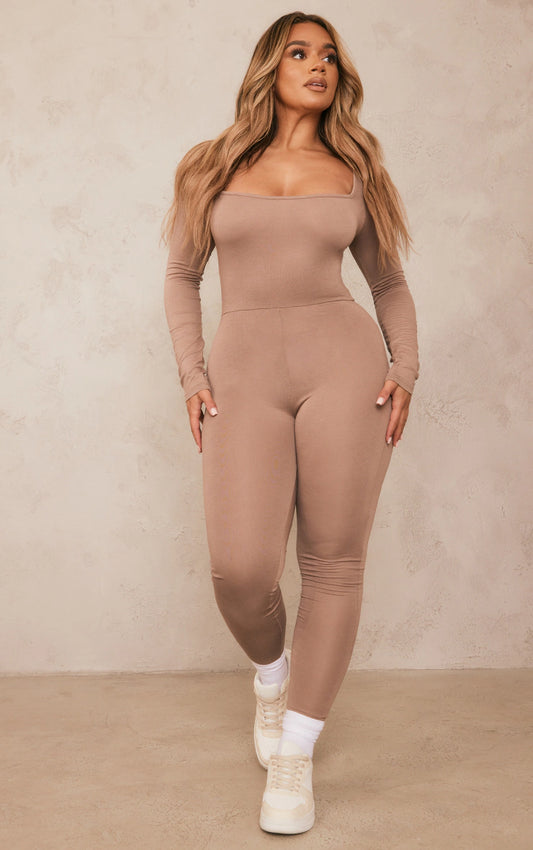 Shape Taupe Jersey Square Neck Jumpsuit