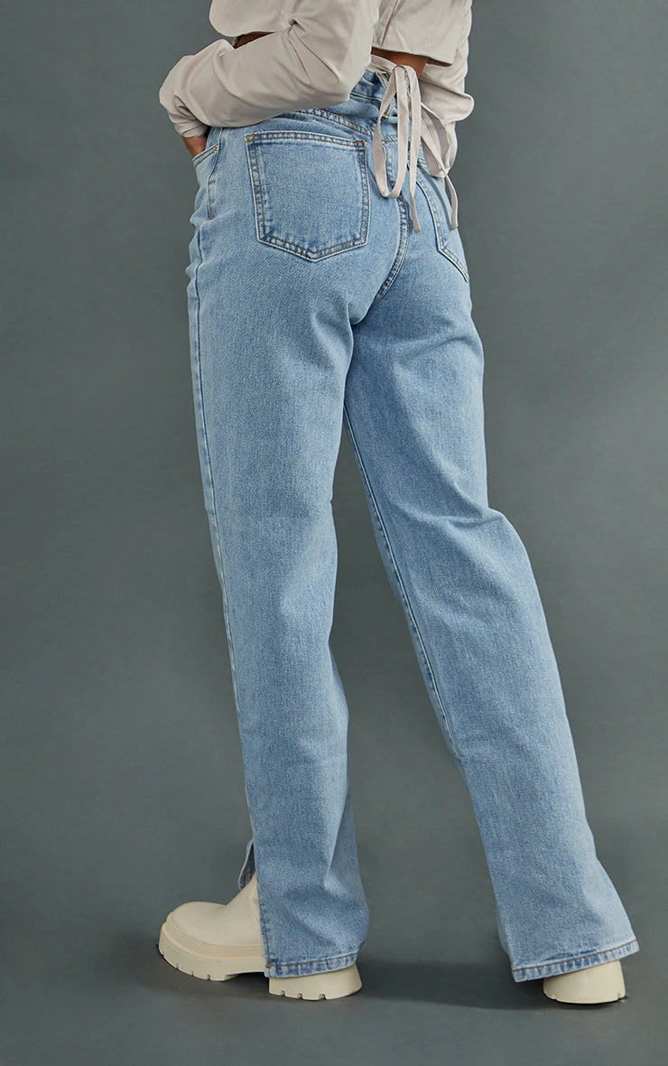 Petite Light Wash Split Hem Jeans