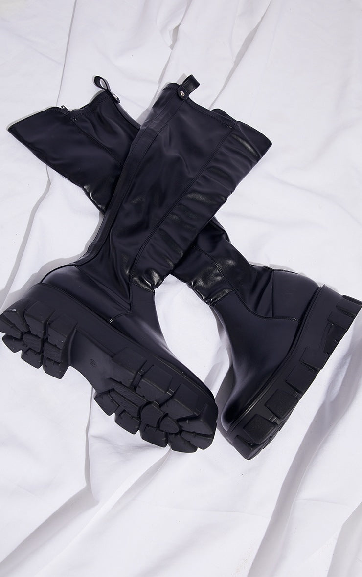 Black Extreme Chunky Sole Knee High Boots