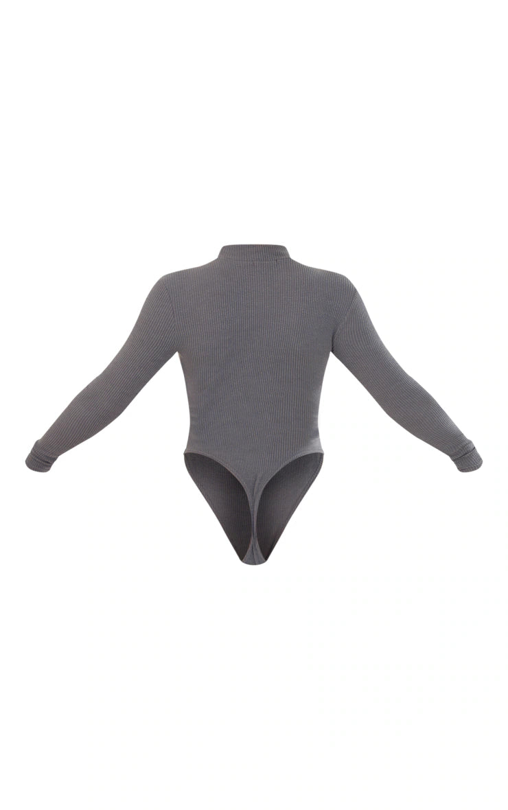 Charcoal Rib Half Zip Bodysuit