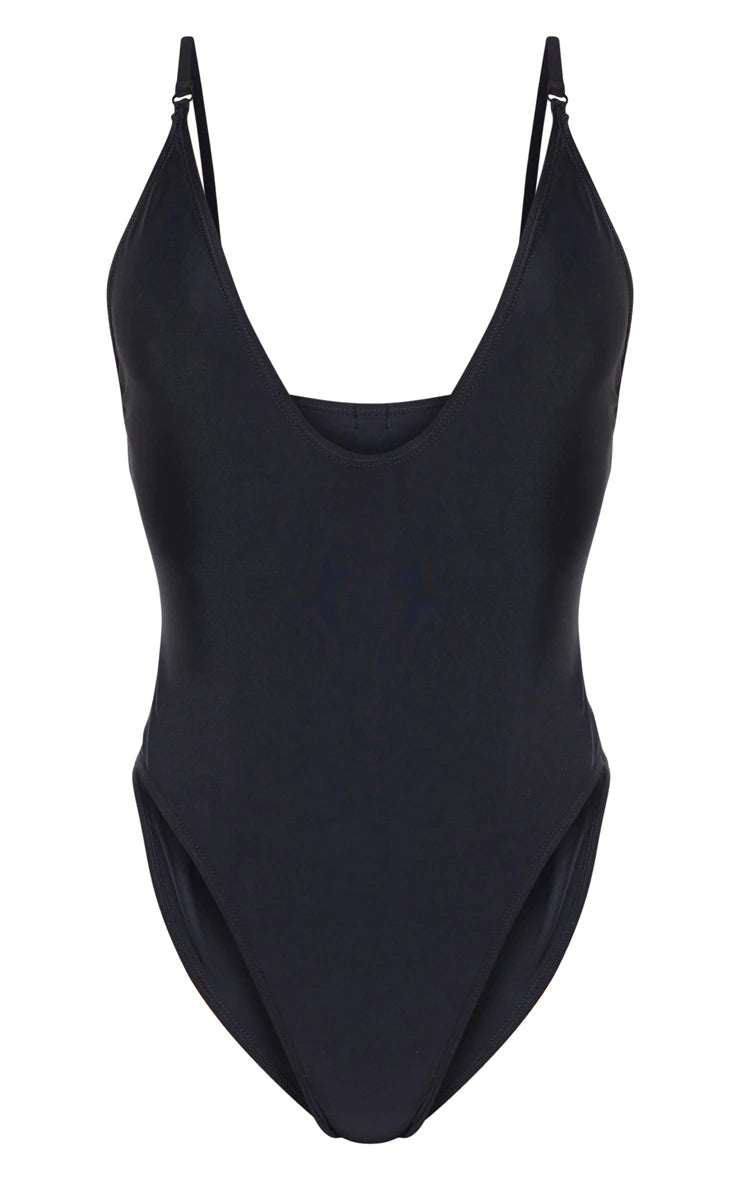 Black Basic Low Scoop Swimsuit