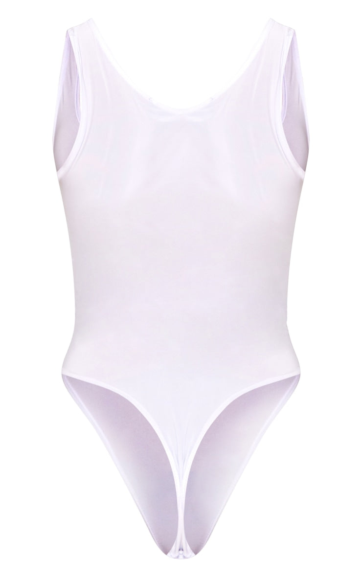 White Basic Slinky Scoop Neck Bodysuit