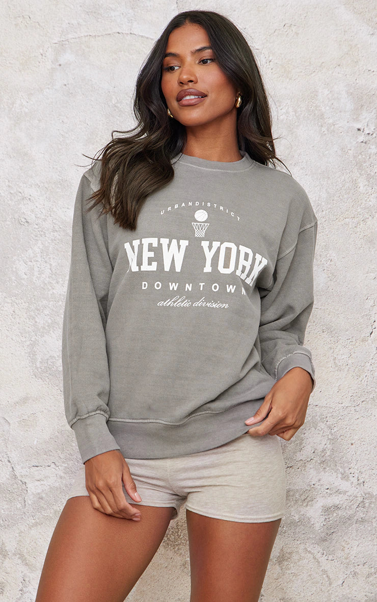 Mocha New York Downtown Slogan Printed Sweatshirt