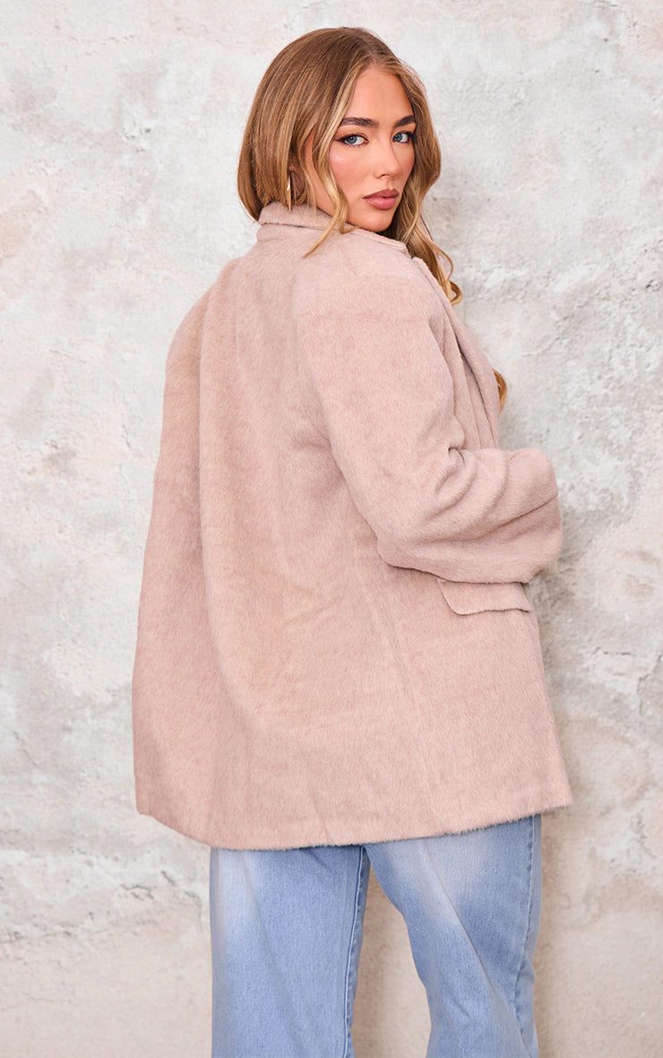 BEIGE TEXTURED WOOL LOOK OVERSIZED BLAZER