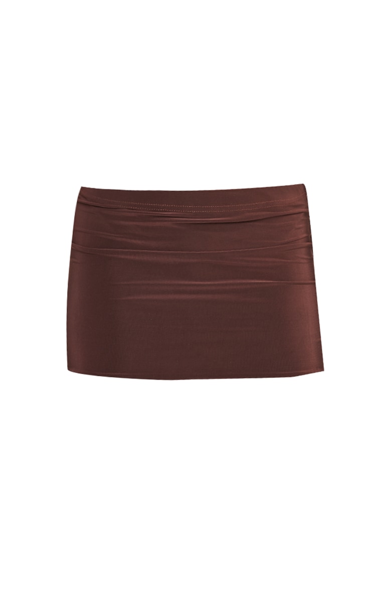 Brown Slinky Basic Low Rise Extreme Micro Mini Skirt