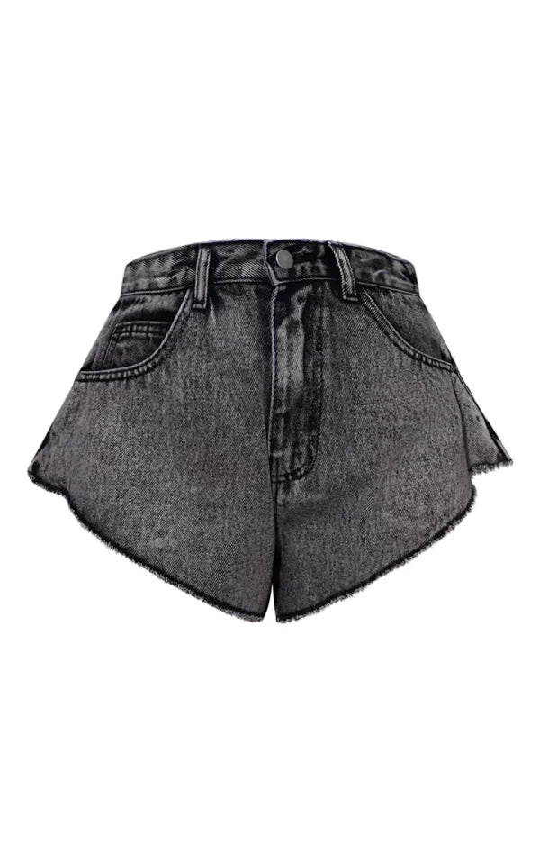 Washed Black Raw Hem Hotpants