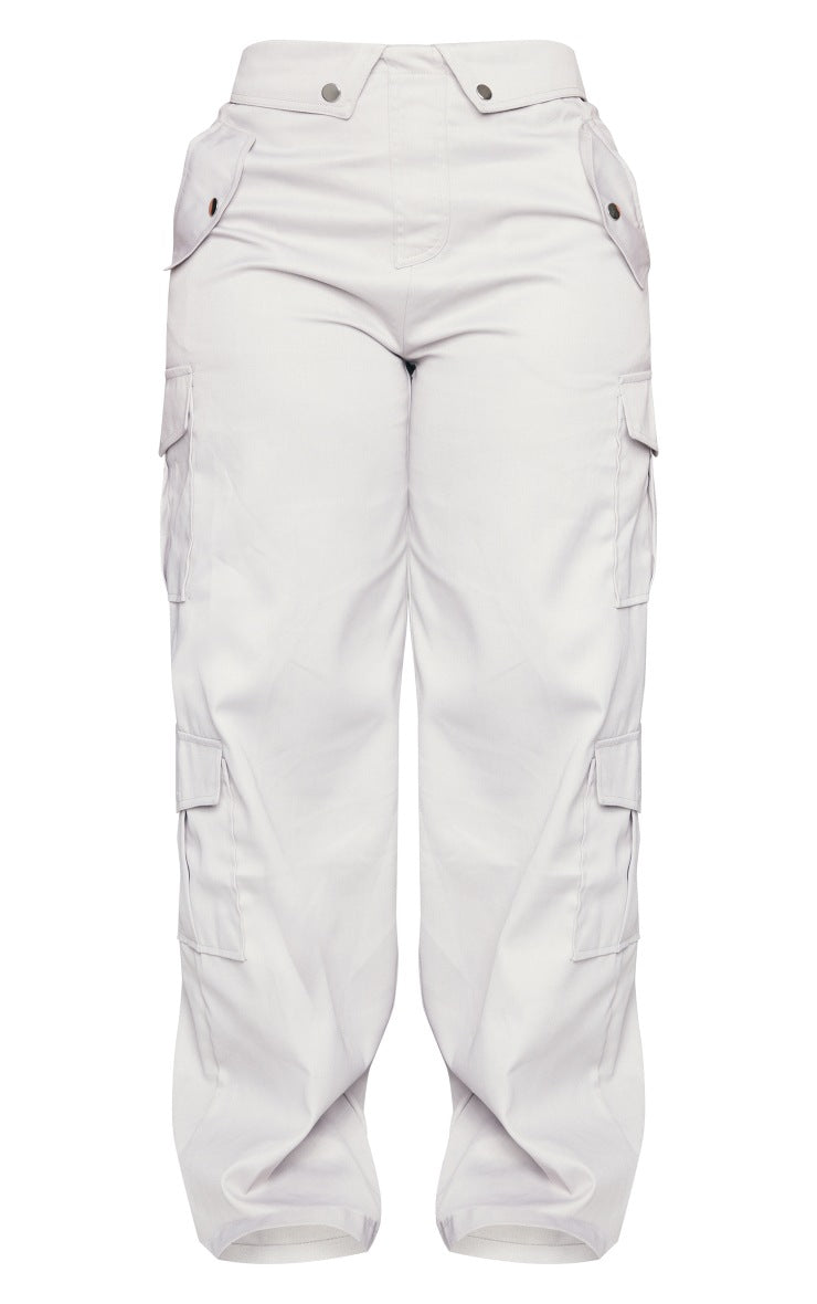 Shape Light Grey Cargo Fold Waistband Pocket Detail Pants