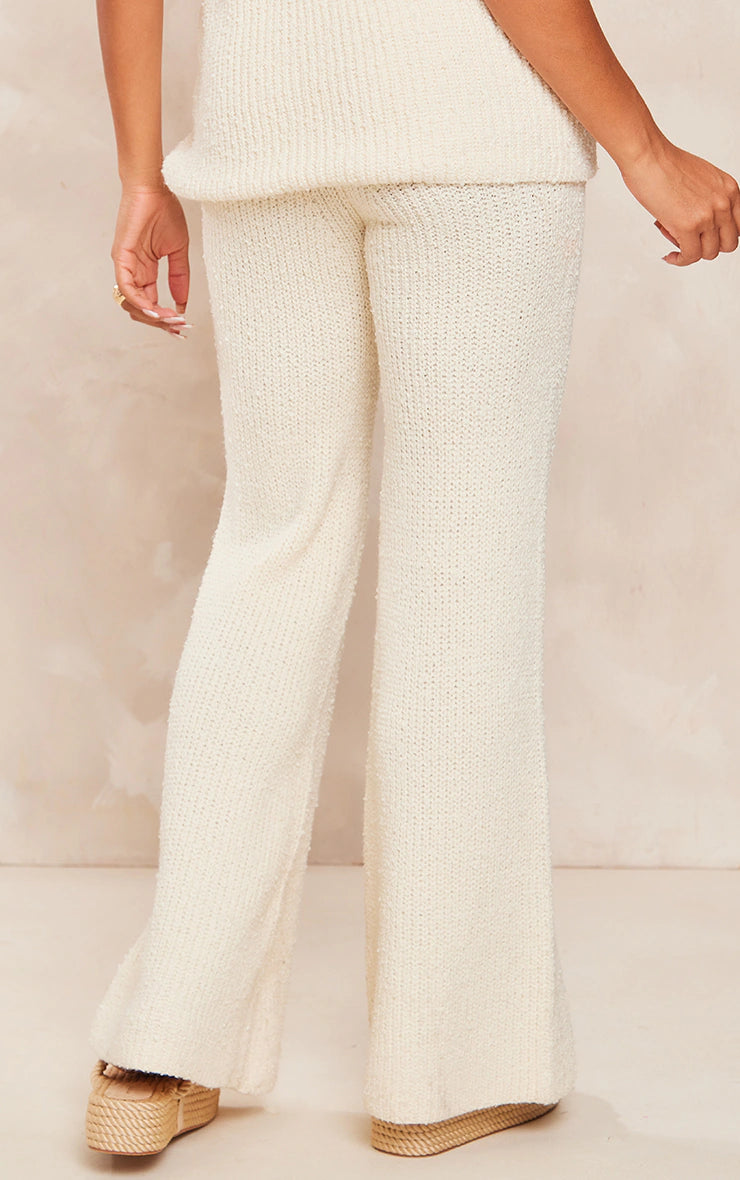 MATERNITY CREAM POPCORN KNITTED HIGH WAISTED TROUSERS