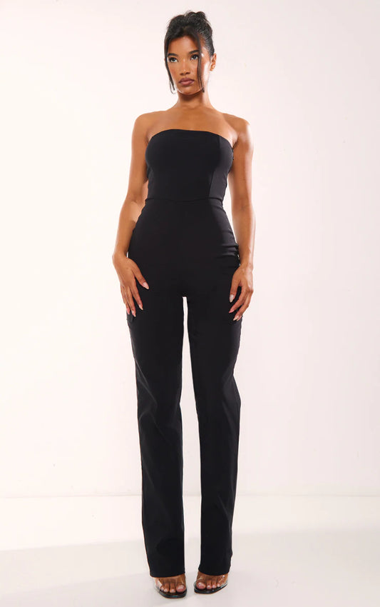 Black Cargo Style Corset Bandeau Jumpsuit