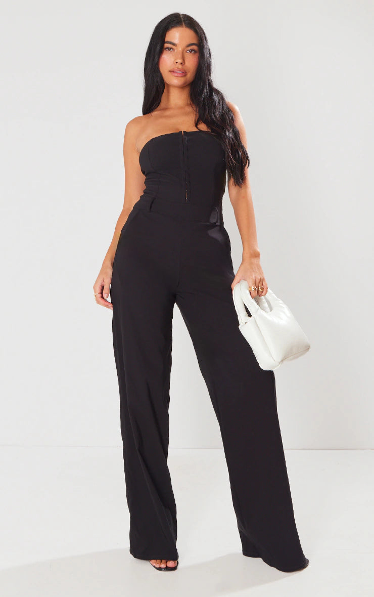 Black Hook And Eye Stretch Woven Jumpsuit