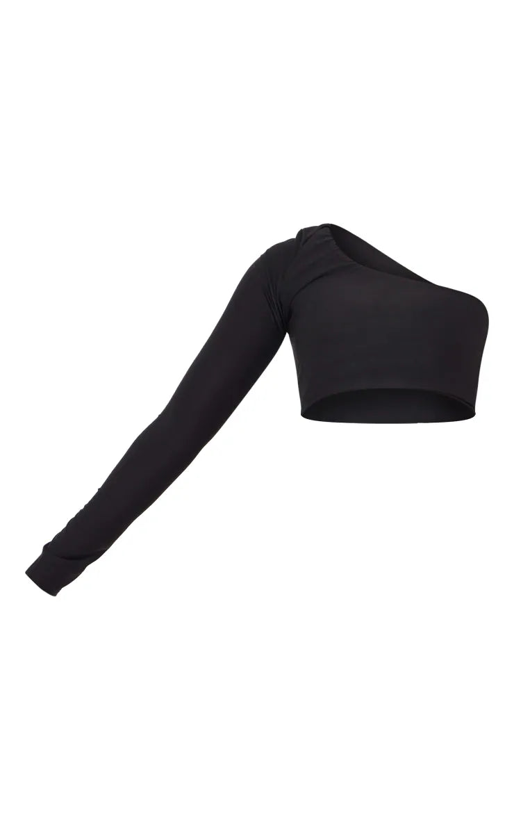 Shape Black Slinky One Sleeve Crop Top