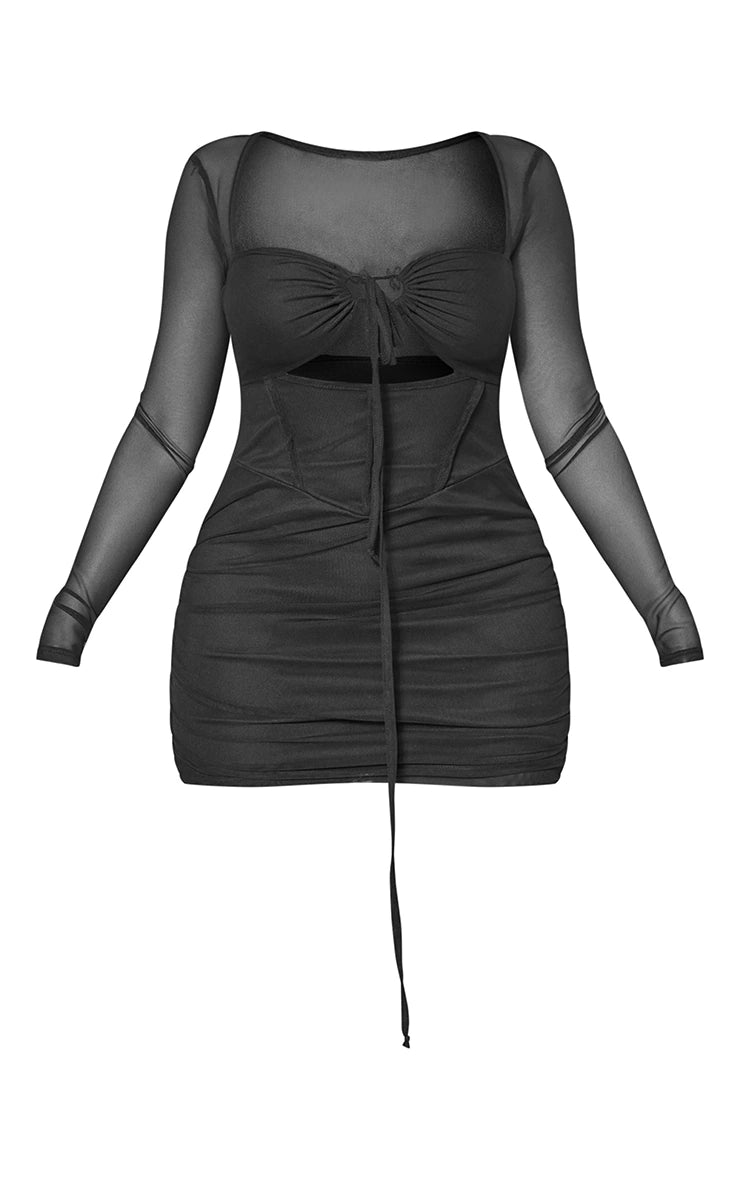 Shape Black Mesh Corset Detail Cut Out Bodycon Dress