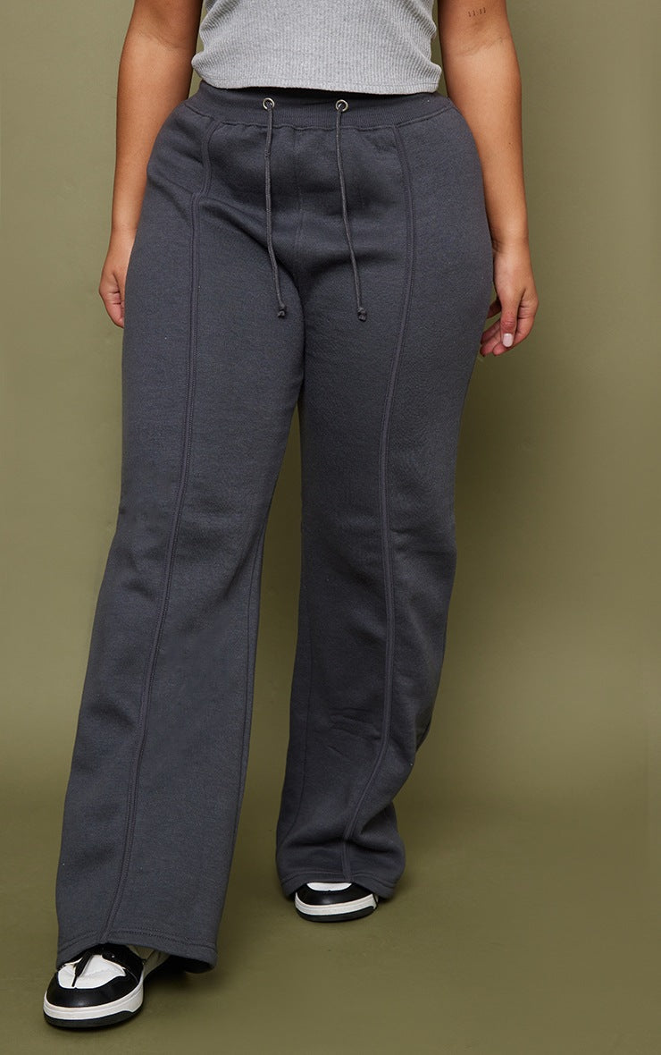 SHAPE CHARCOAL BINDED HIGH WAIST WIDE LEG JOGGERS