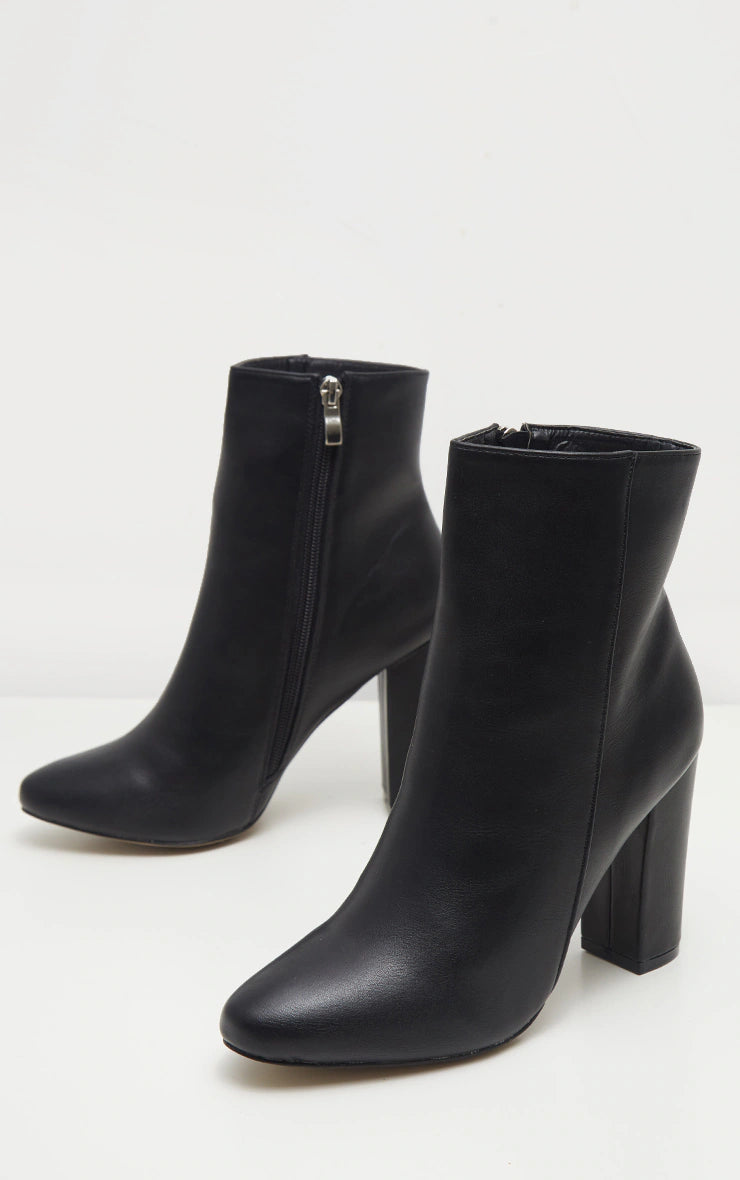 Behati Black Faux Leather Ankle Boot