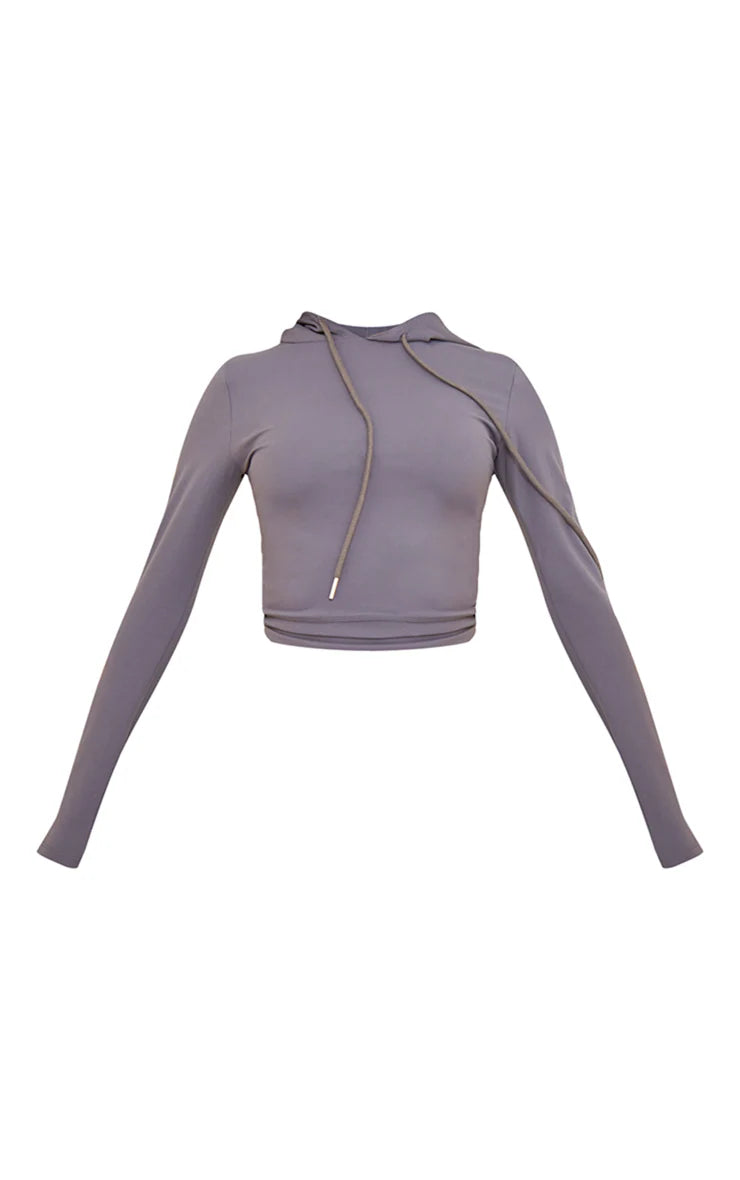 Dark Grey Sculpt Crop Hooded Gym Top