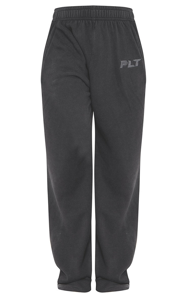 CHARCOAL WASHED BLOCK EMBROIDERED OVERSIZED WIDE LEG SWEATPANTS