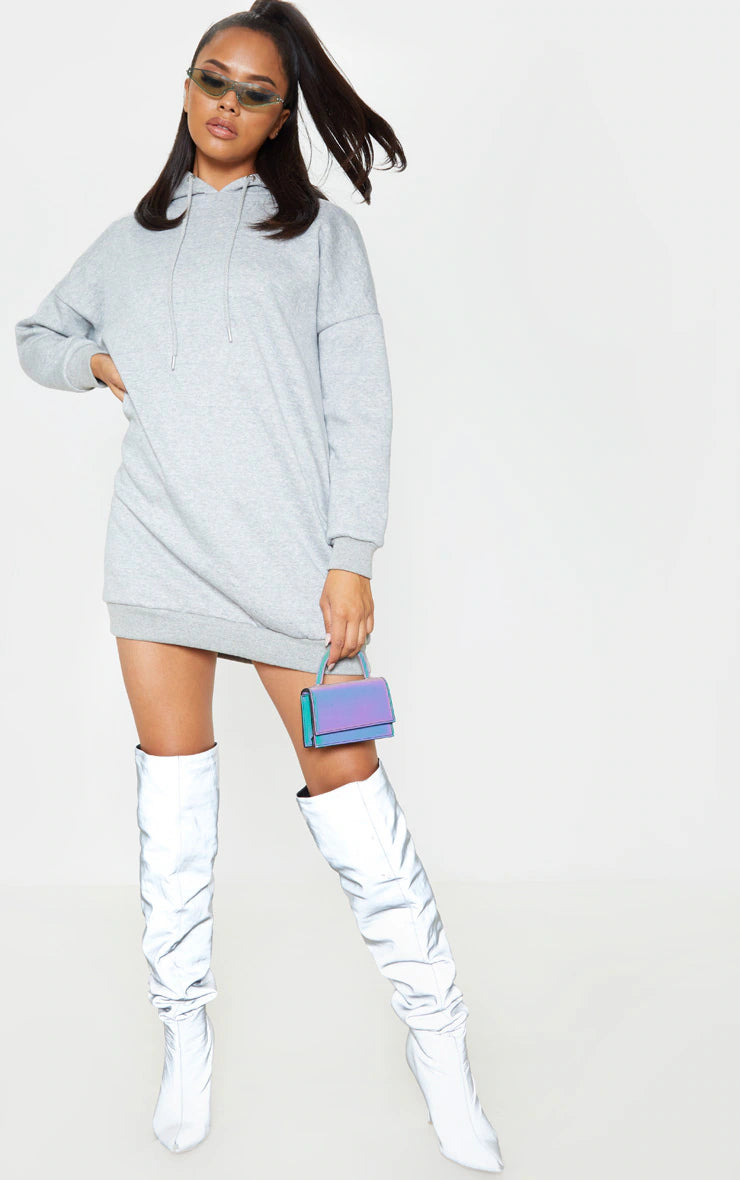 Grey Oversized Boyfriend Hoodie Sweatshirt Dress