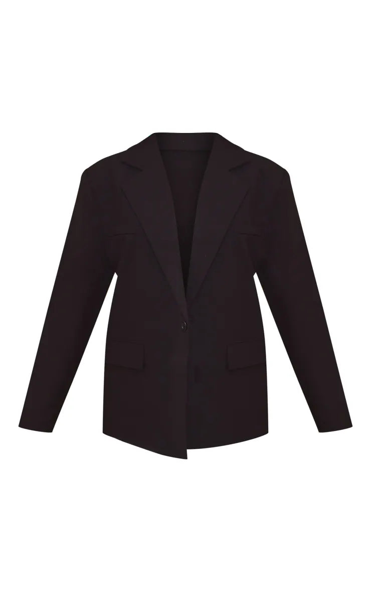 Black Boxy Drop Shoulder Oversized Dad Blazer