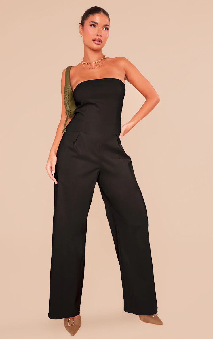 Petite Black Bandeau Wide Leg Jumpsuit