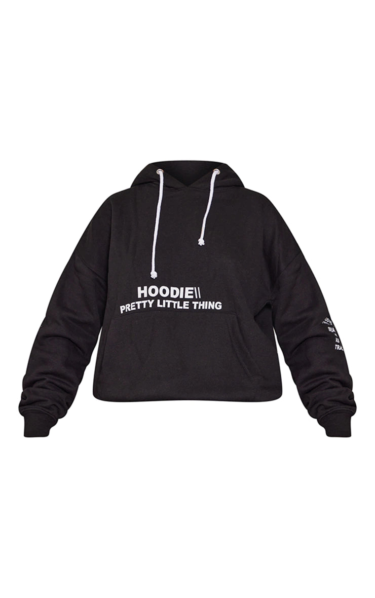 Black Oversized Graphic Printed Pocket Front Hoodie