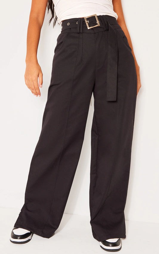 PETITE BLACK BUCKLE FRONT CARGO PANTS