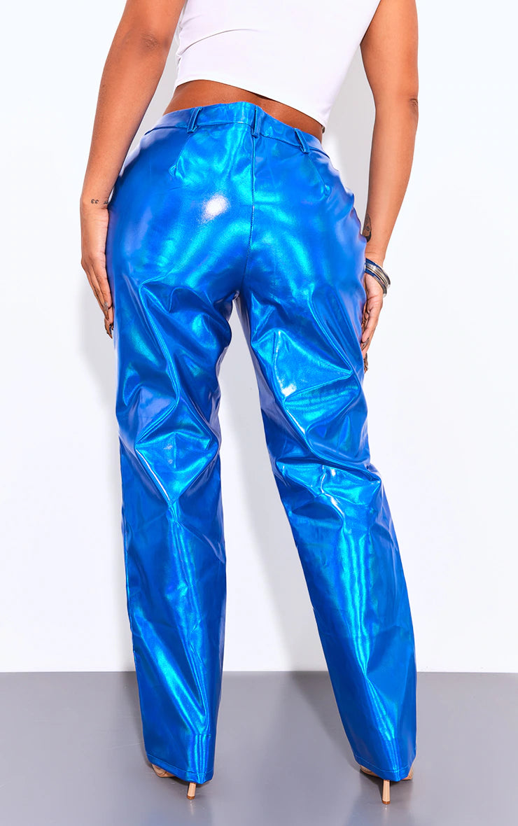 Shape Bright Blue Metallic Straight Leg Trousers