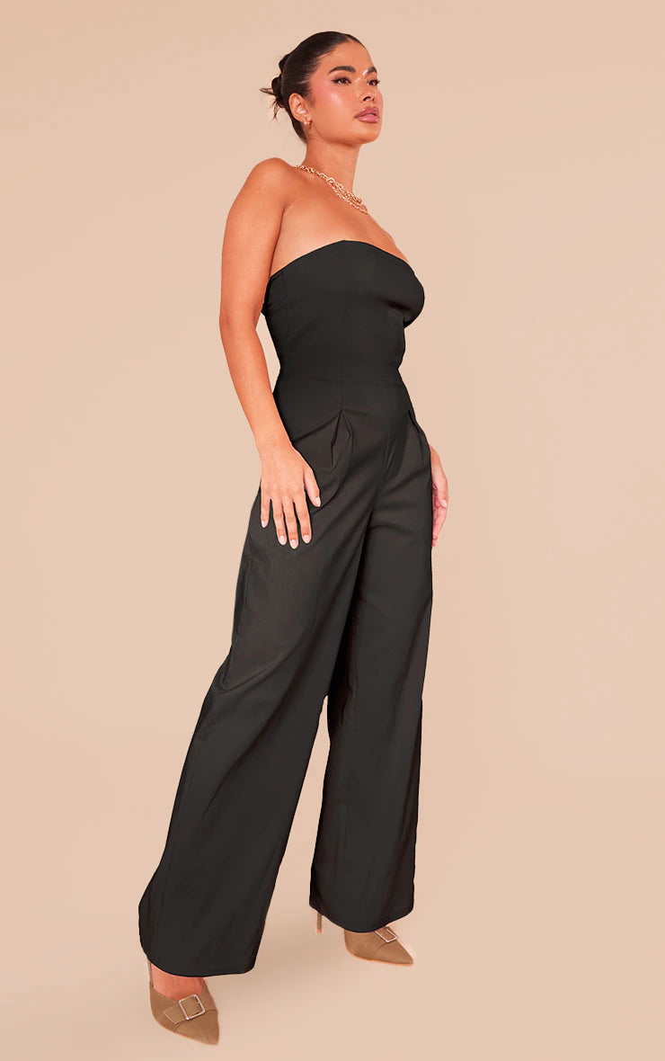 Petite Black Bandeau Wide Leg Jumpsuit