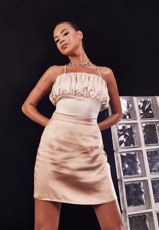 Gold Peached Satin Mini Skirt