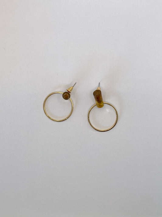 Round Unique Stone Gold Earrings