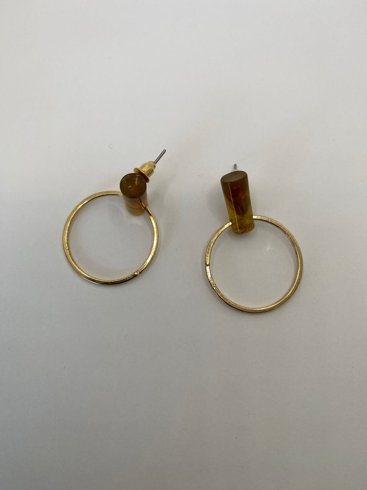 Round Unique Stone Gold Earrings