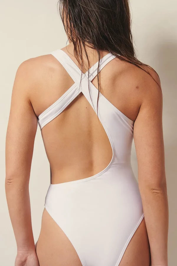 Recycled Cross Back Swimsuit White