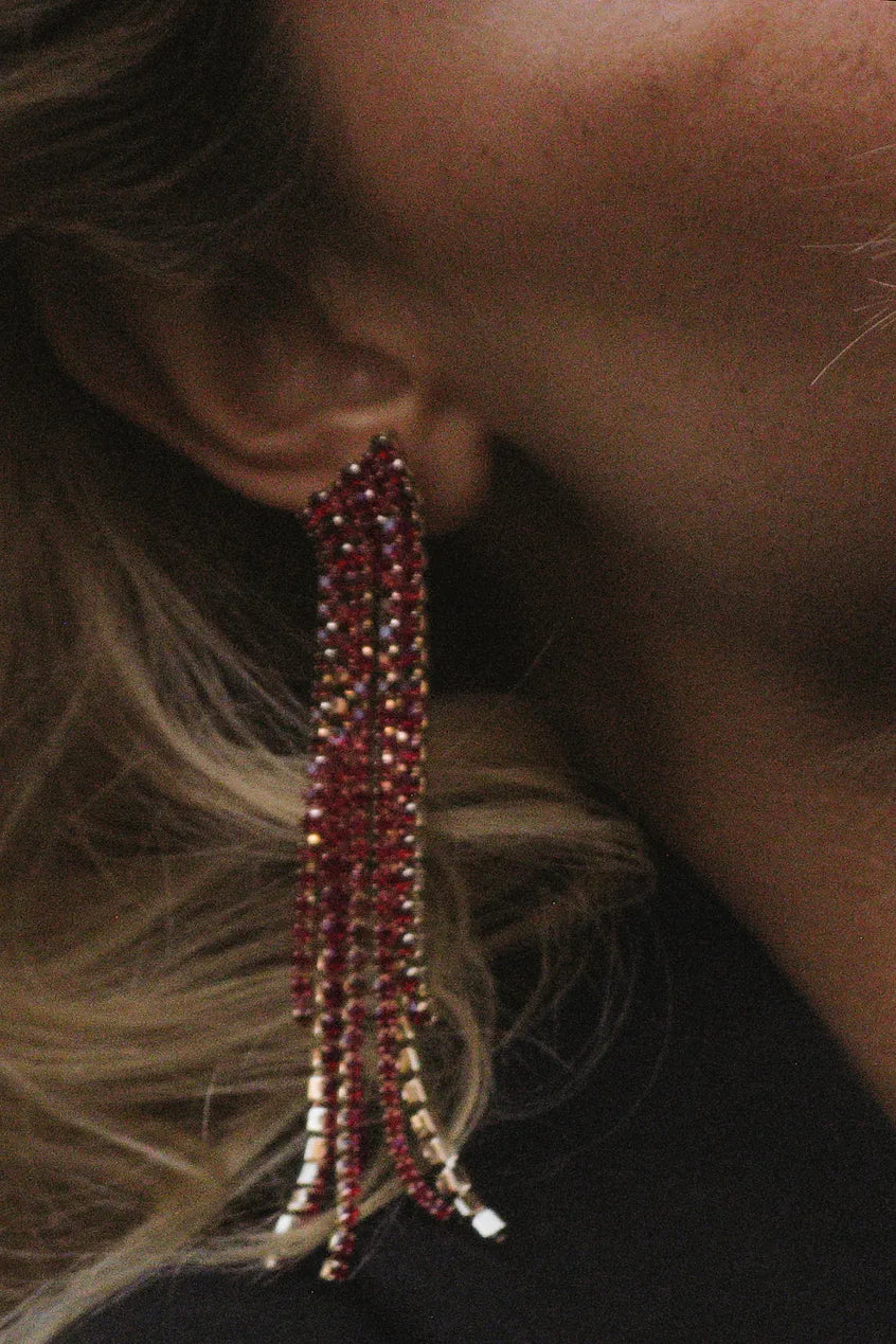 Long Hanging Strass Earrings Red