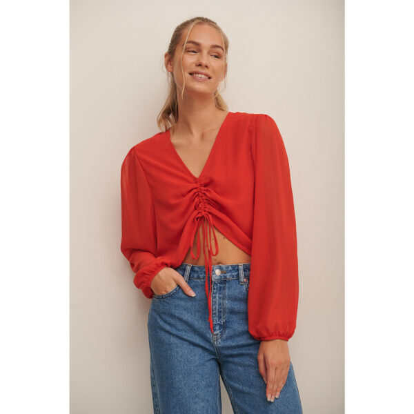 Drawstring Blouse Red