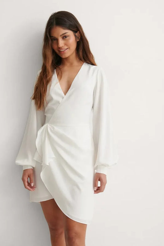 Gathered Overlap Dress White