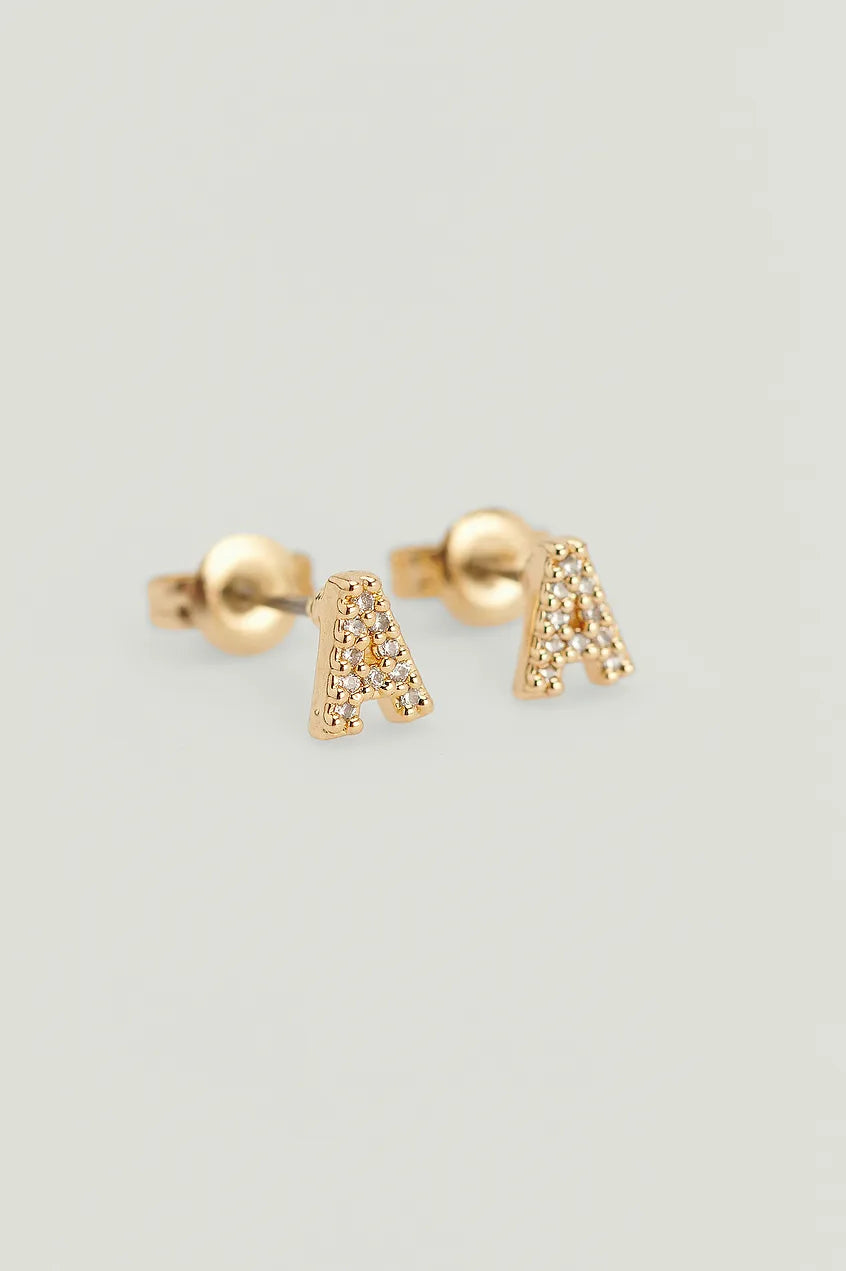 Sparkling Letter Studs Gold