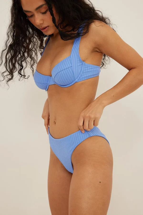 Ribbed Mid Waisted Bikini Panty Blue