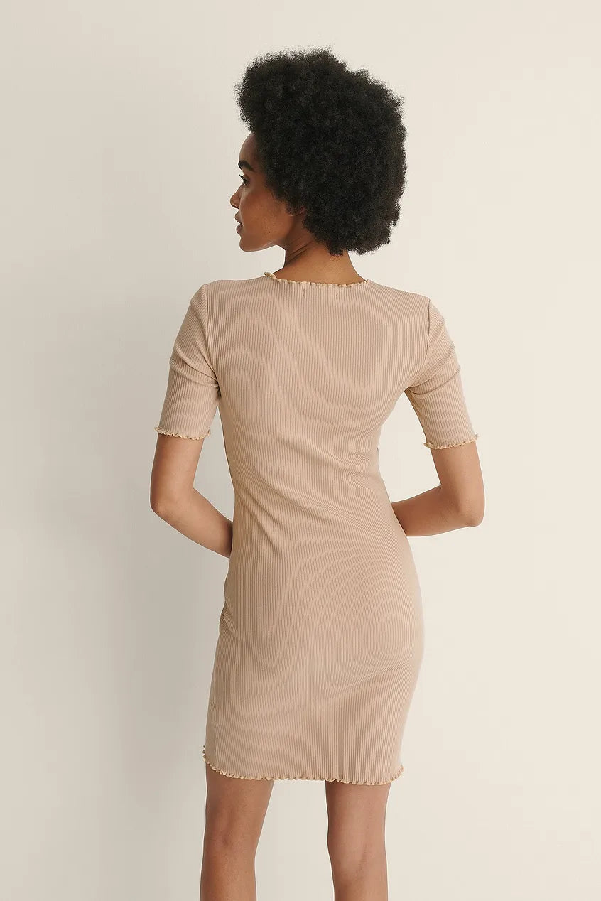 Babylock Ribbed Mini Dress Beige