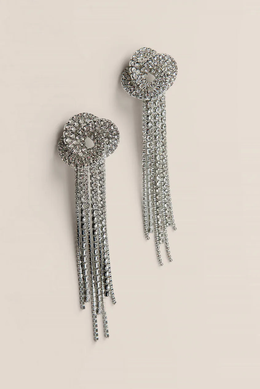 Big Knot Strass Earrings Silver