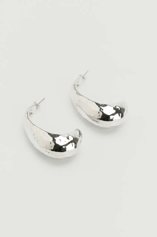 Chunky Structured Hoop Earrings Silver