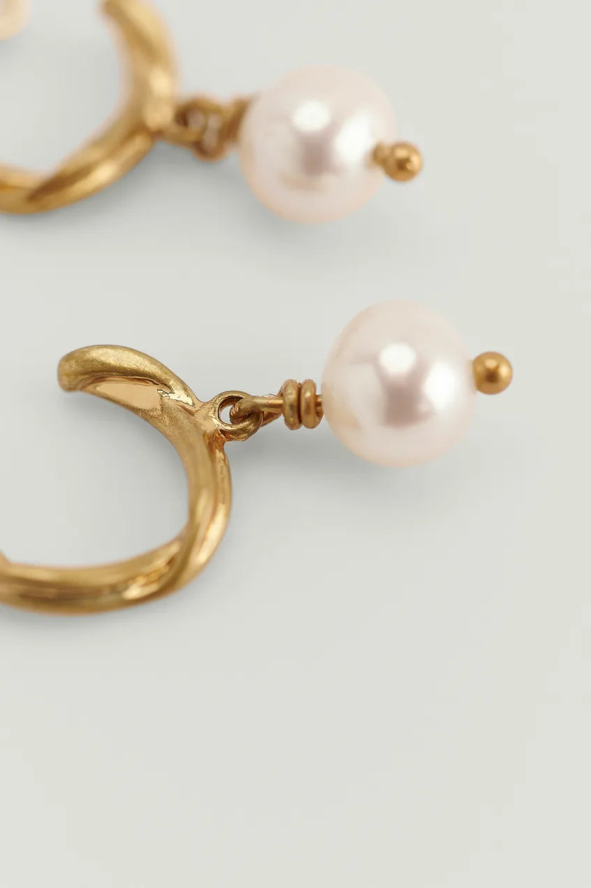 Frosted Hanging Pearl Hoops Gold