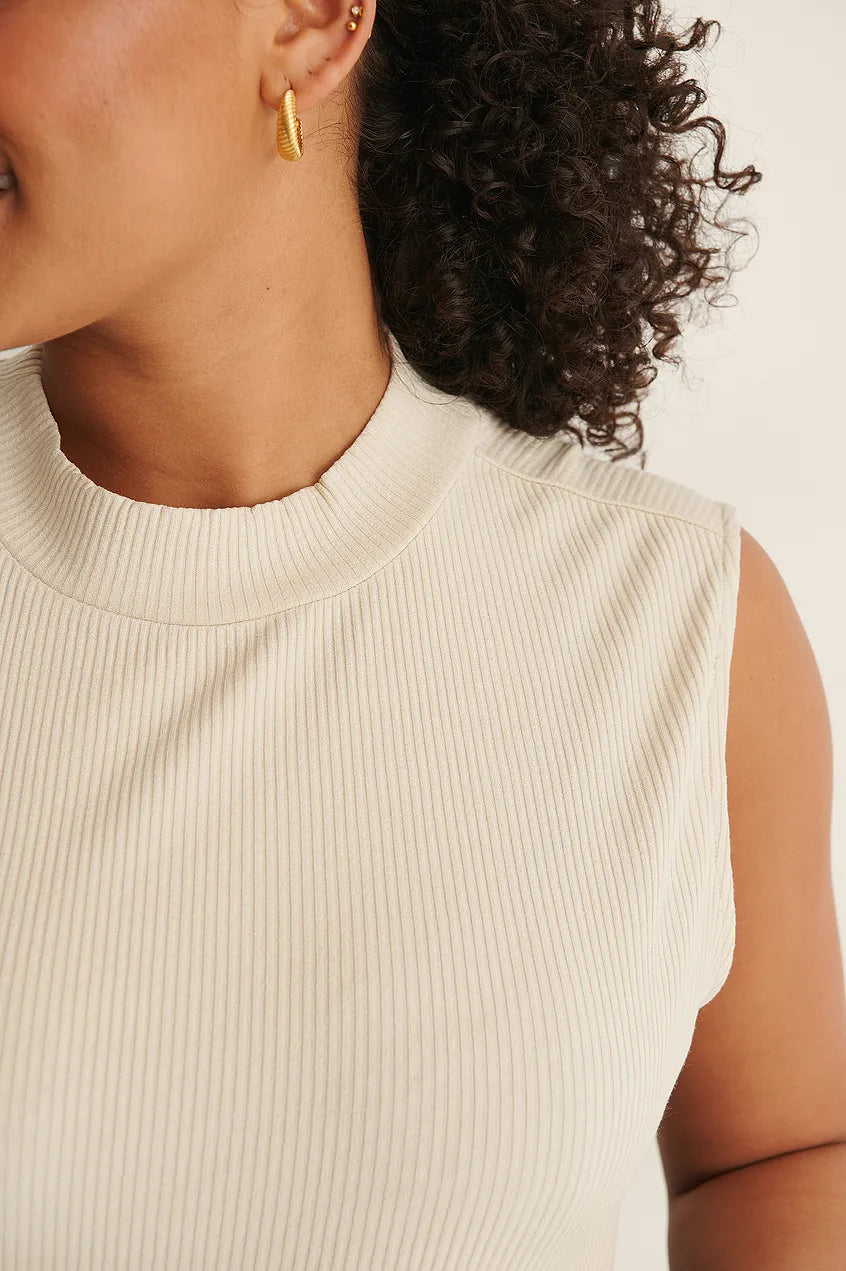 High neck ribbed top