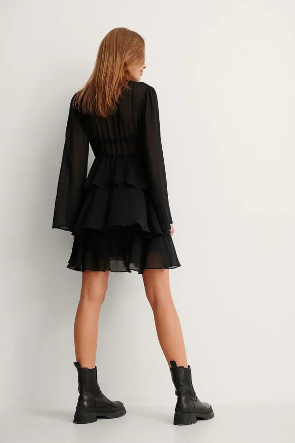 Layered Flounce Dress Black