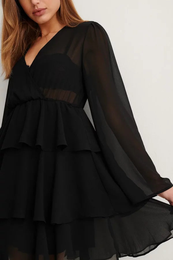 Layered Flounce Dress Black