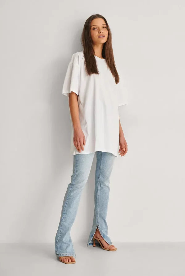 Round Neck Oversized Tee White