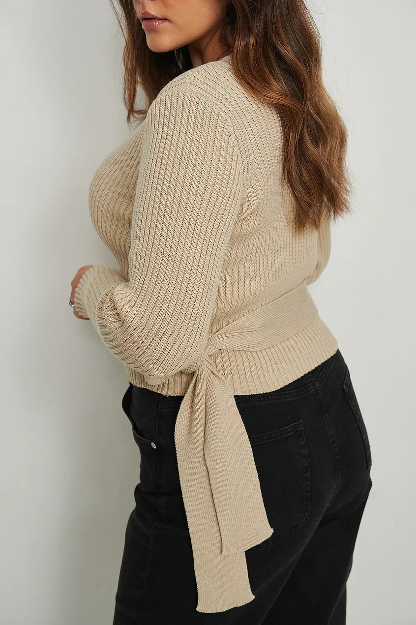 Ribbed Knitted Overlap Sweater