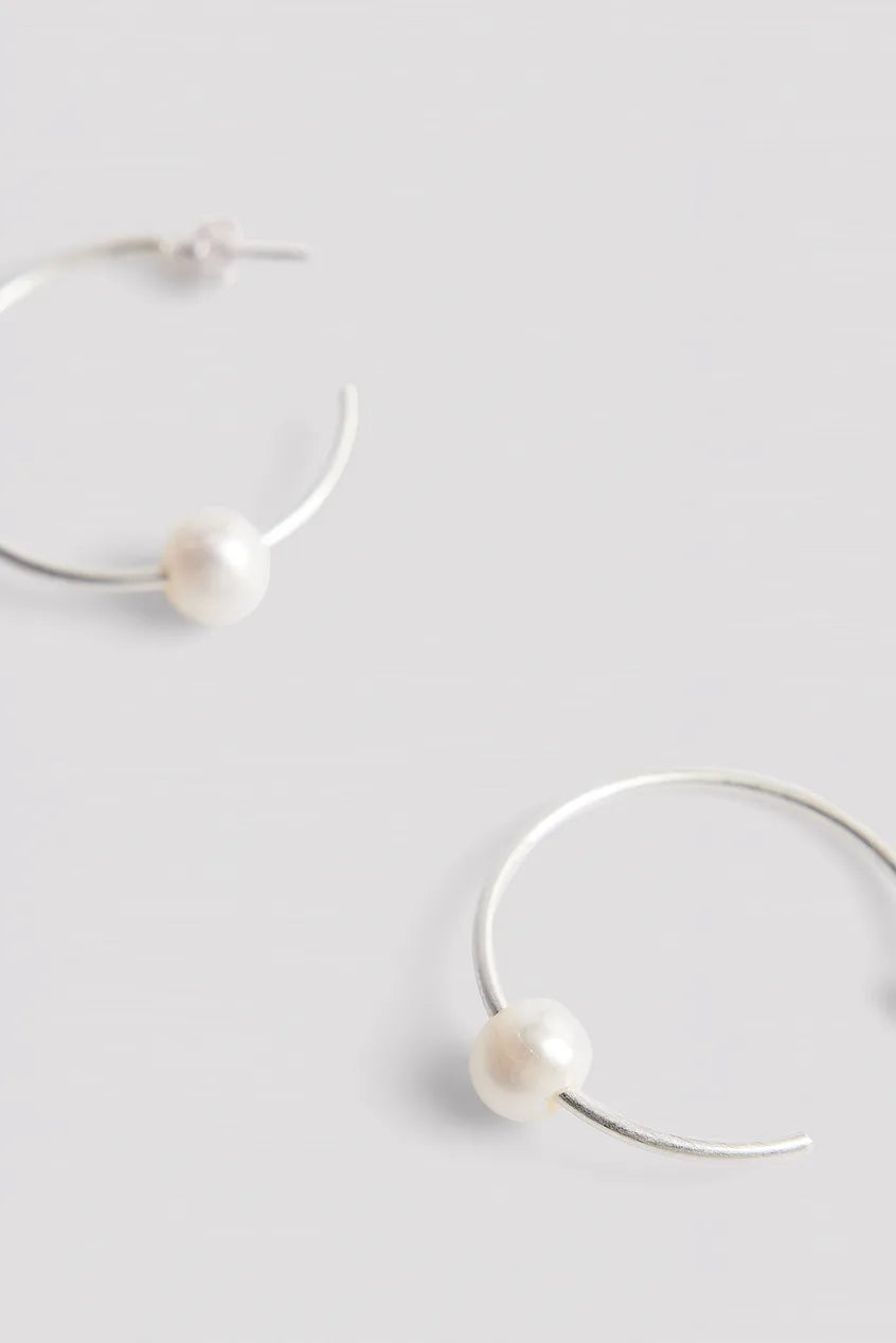 Round Pearl Hoops Silver