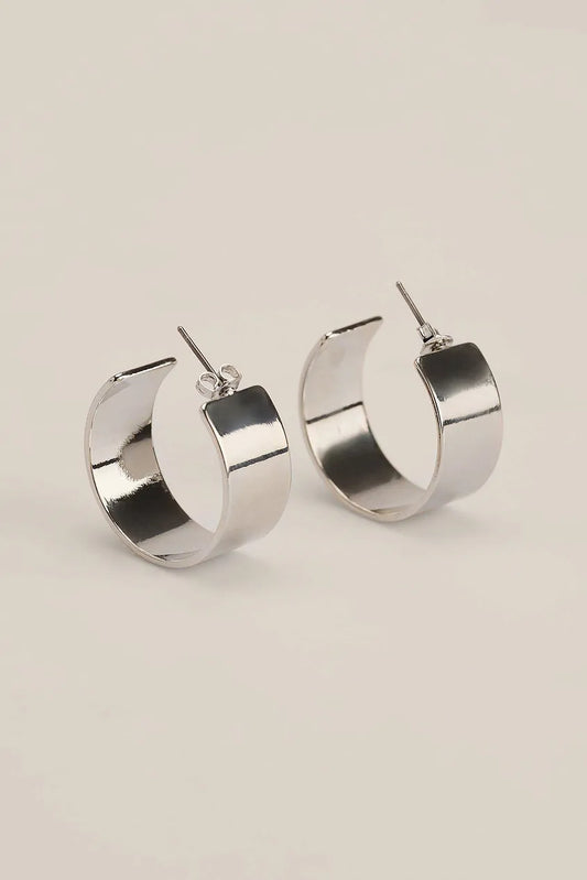 Squared Shape Chunky Hoops Silver