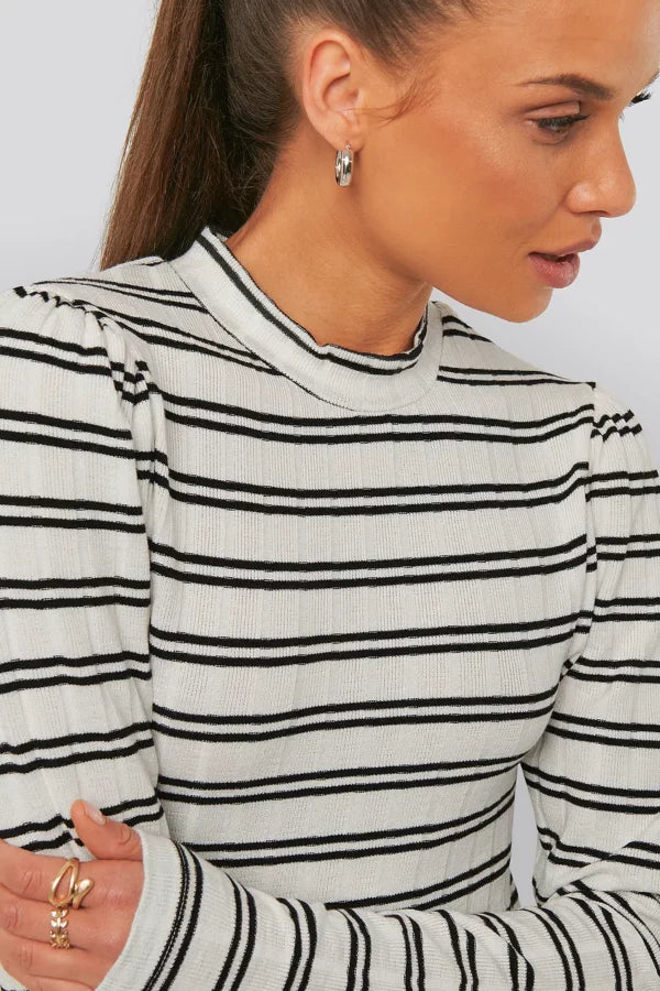 Striped Puff Shoulder Top