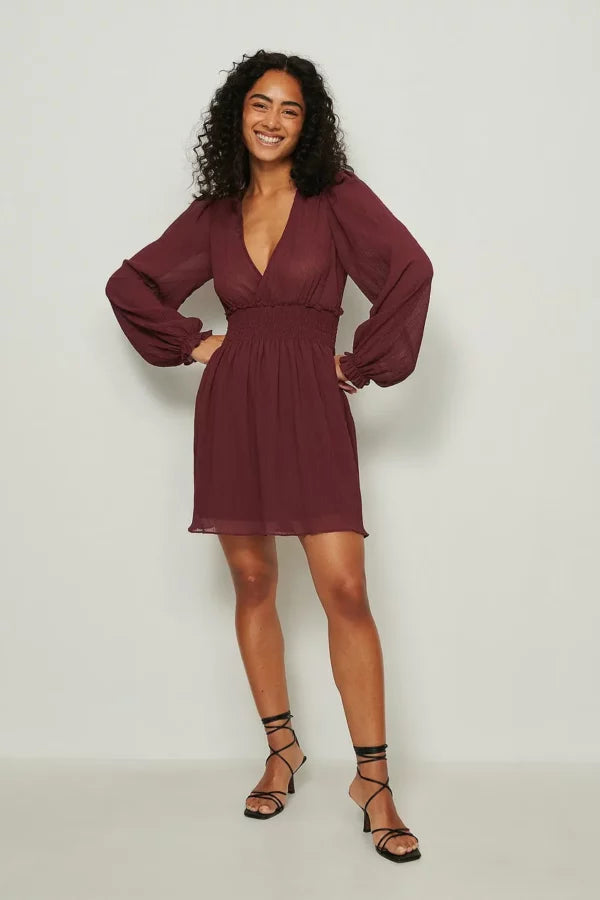 Structured Smock Waist Dress Red