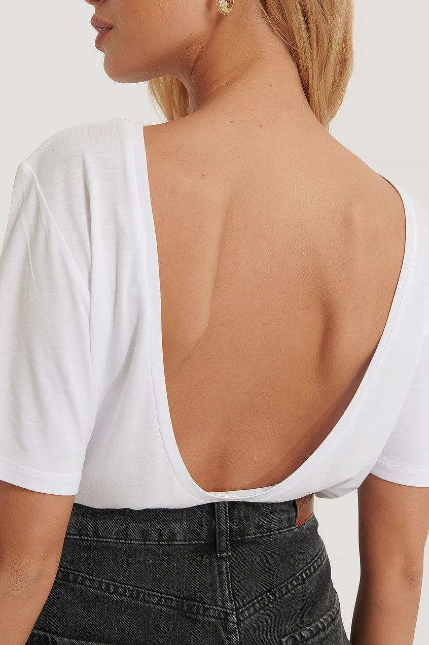 Viscose Deep Back Tee White